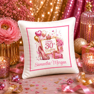 Almohada de cumpleaños 30º con brillo rosa diverti