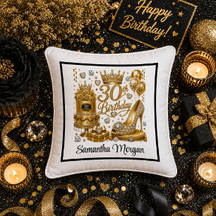 Almohada de cumpleaños 30 con confeti de oro negro