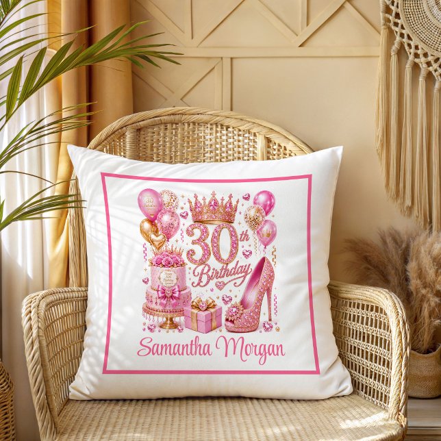 Almohada de cumpleaños 30 Glam Pink Gold Glitter (Glam Pink Gold Glitter 30th Birthday Pillow

)