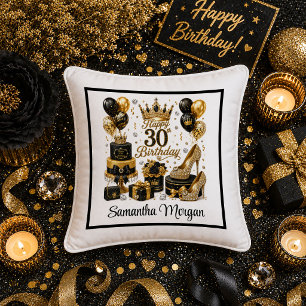 Almohada de cumpleaños 30 Lux Gold Black Confetti