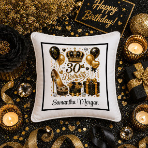 Almohada de cumpleaños 30 Lux Gold Black Glitter