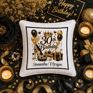 Almohada de cumpleaños 30 Luxury Black Gold Sparkl