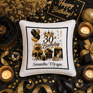 Almohada de cumpleaños 30 Luxury Gold Black Glitte