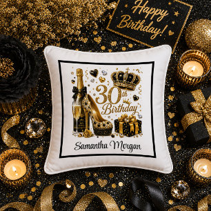 Almohada de cumpleaños 30 negro brillo dorado de l