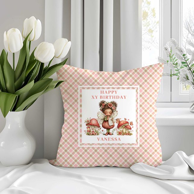 Almohada de Cumpleaños 5to Cumpleaños de Hada Lind (Pink Cute Fairy 5th Birthday Throw Pillow)