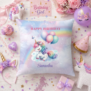 Almohada De Cumpleaños De Niña Día Mágico Unicorni
