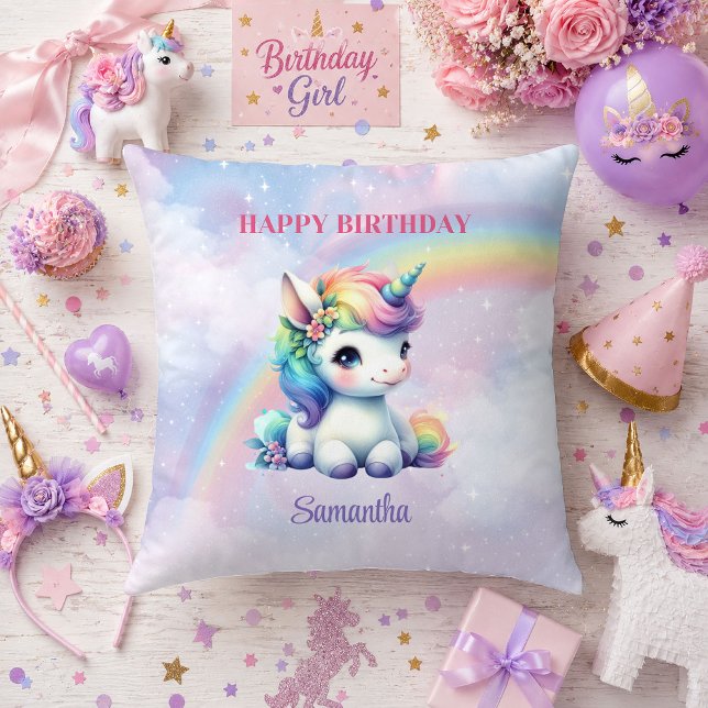 Almohada de cumpleaños de niña día mágico unicorni (Whimsical Unicorn Magical Day Girl Birthday Pillow

)