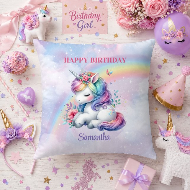 Almohada de cumpleaños de niña mágica unicornio br (Sparkly Unicorn Pastel Magical Girl Birthday Pillow

)