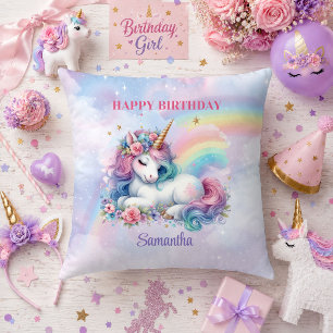 Almohada de cumpleaños de niña mágica unicornio pa