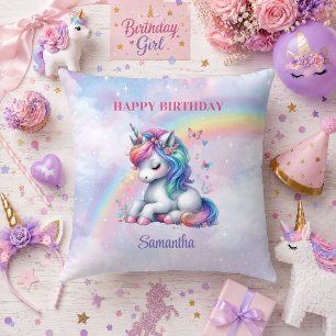 Almohada de cumpleaños de niña mágica unicornio pa