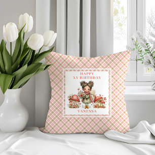 Almohada de Cumpleaños de Niña Rosa Floral Hada Ac
