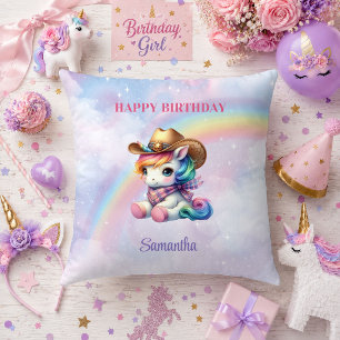Almohada De Cumpleaños De Niña Unicornio Rosa Púrp