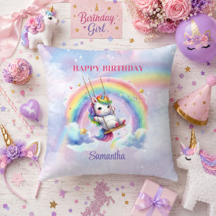 Almohada de cumpleaños de unicornio bebé rosa púrp