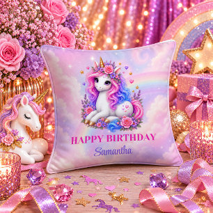Almohada de Cumpleaños de Unicornio Caprichoso Arc
