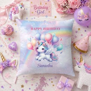 Almohada de cumpleaños de unicornio rosa púrpura s