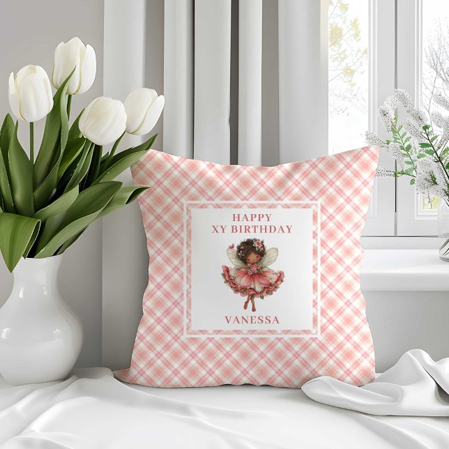 Almohada de cumpleaños floral de niña de hada rúst (Rustic Fairy Girl Blush Floral Birthday Pillow Accent

)