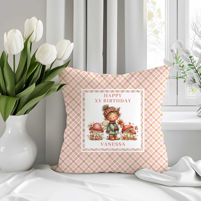 Almohada de cumpleaños floral rosa Lush Fairy Blus (Lush Fairy Blush Pink Floral Birthday Pillow)
