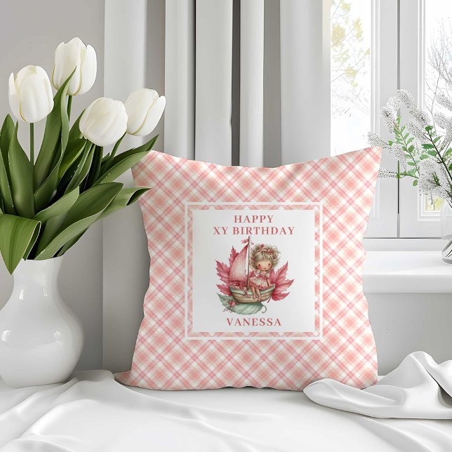 Almohada de cumpleaños floral rubor de niña de had (Modern Fairy Girl Blush Floral Birthday Pillow Decor

)