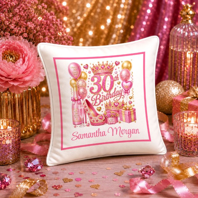 Almohada de cumpleaños número 30 de color rosa con (Chic Hot Pink Confetti 30th Birthday Pillow

)