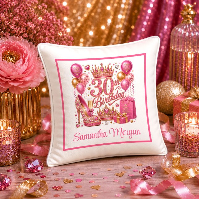 Almohada de cumpleaños número 30 de confeti de ros (Graceful Rose Gold Confetti 30th Birthday Pillow

)