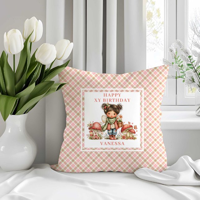 Almohada de Cumpleaños número 3 de Hada Linda y Ca (Whimsical Cute Fairy 3rd Birthday Throw Pillow)