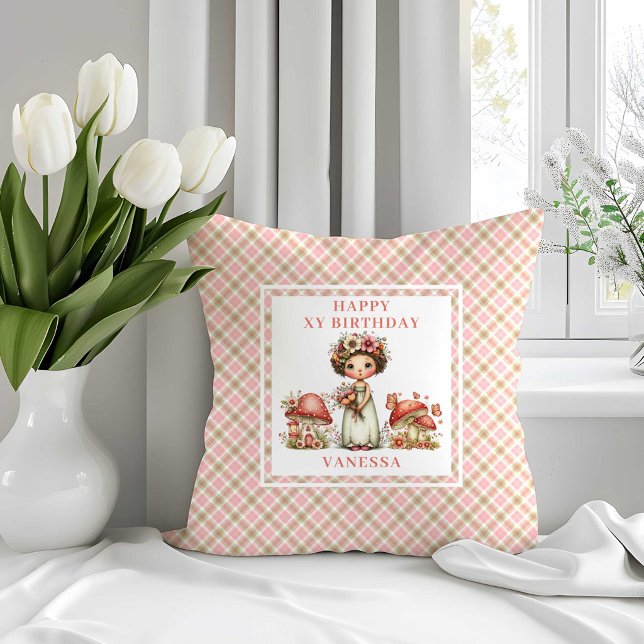 Almohada de Cumpleaños número 4 de Hada Floral Ros (Pink Floral Fairy 4th Birthday Throw Pillow)