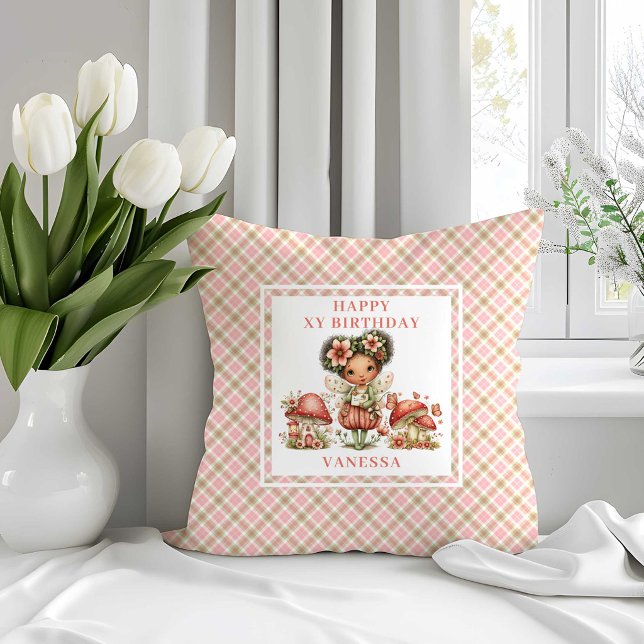 Almohada de Cumpleaños número 4 de Hada Mágica con (Whimsy Magical Fairy 4th Birthday Throw Pillow)