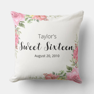 Almohada de Cumpleaños Sweet Sixteen Floral Rosa
