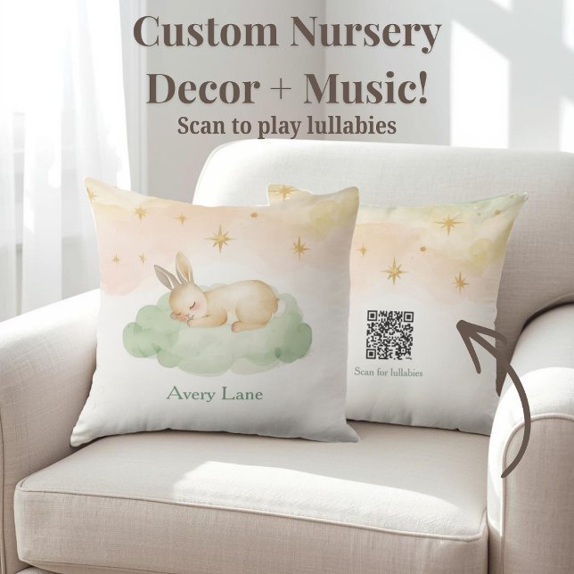 Almohada de Cuna Sleeping Bunny con Código QR de N (Sooth baby to sleep with this bunny nursery pillow featuring a scannable Spotify lullaby QR code.)