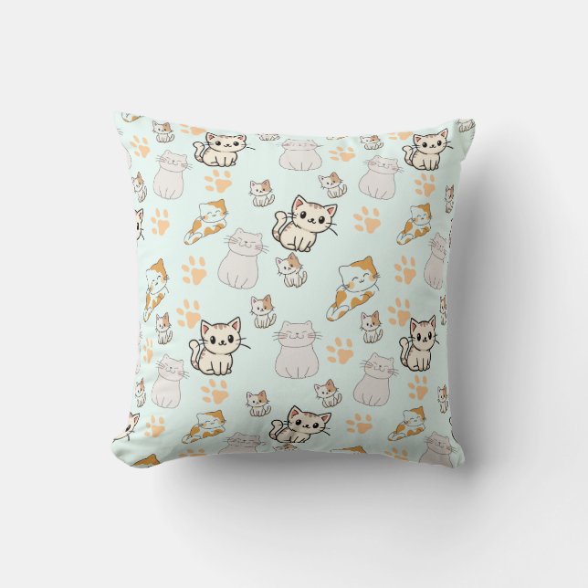 Almohada de Cute Kawaii Kittens & Paws (Anverso)