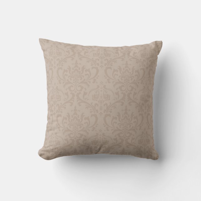 Almohada de damasco elegante Taupe (Anverso)