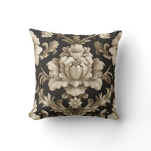 Almohada de Damasco Floral Beige-Vieja