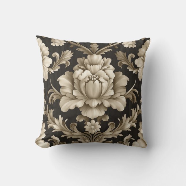 Almohada de Damasco Floral Beige-Vieja (Anverso)
