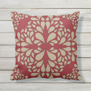 almohada de damasco rojo beige