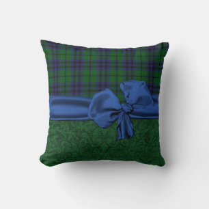 Almohada de damasco verde y cuadros escoceses