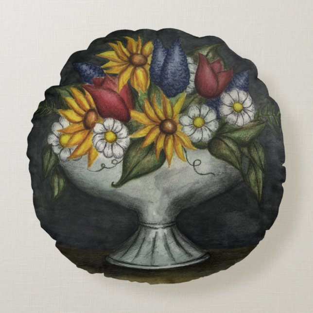Almohada de decoración antigua floral girasol (Anverso)