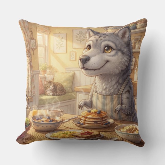 Almohada de desayuno del lobo acogedor (Anverso)