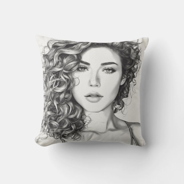 almohada de dibujo de línea negra y blanca (Anverso)