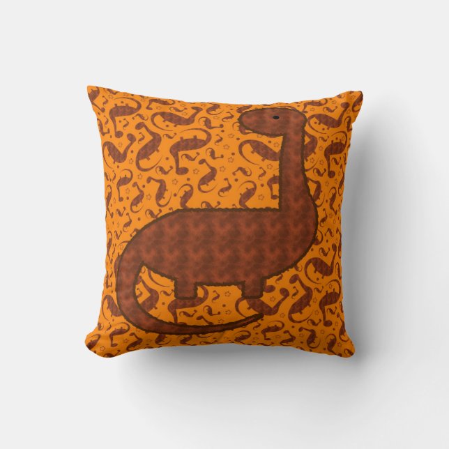 Almohada de dinosaurio marrón y naranja linda (Anverso)