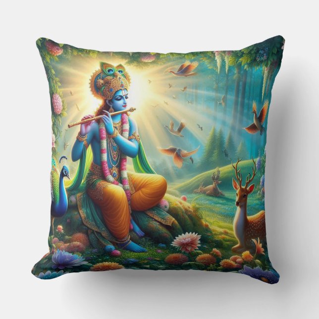 almohada de Dios hindú Krishna con diseño de om ha (Anverso)