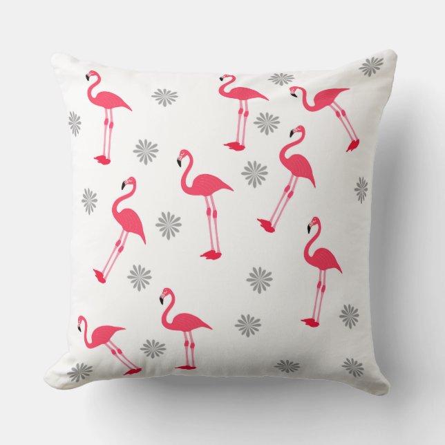almohada de diseño de flamingo rosa y blanco (Anverso)