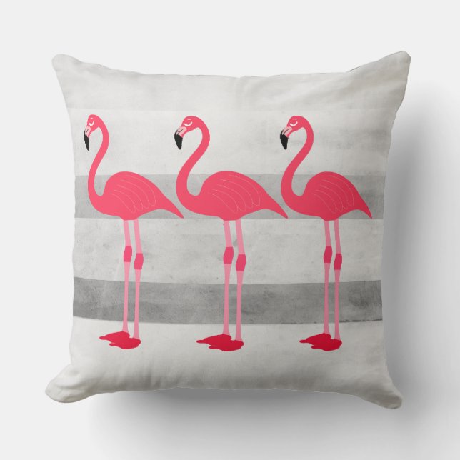 almohada de diseño de flamingo rosa y gris (Anverso)