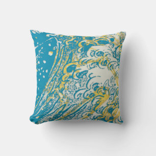 almohada de diseño de ondas amarillas verde azulad