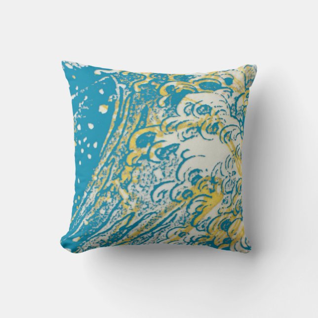 almohada de diseño de ondas amarillas verde azulad (Anverso)