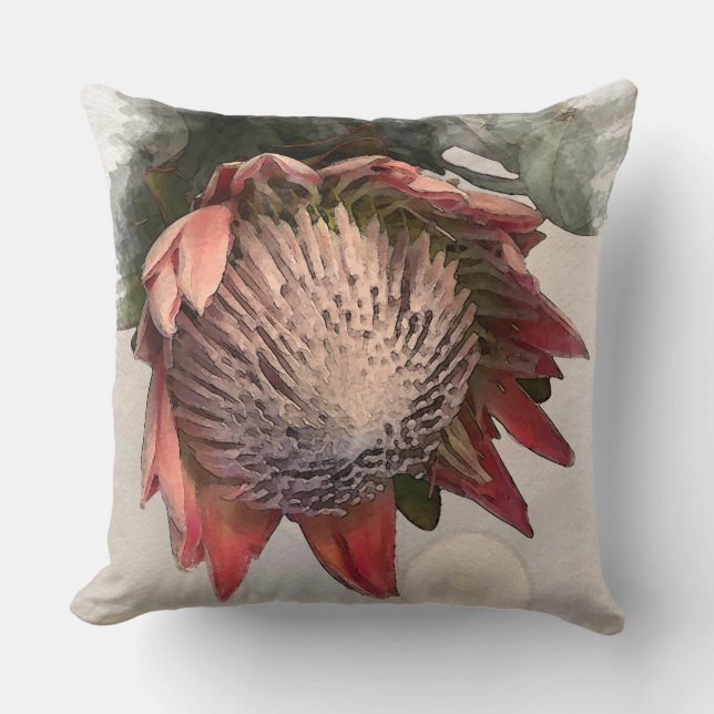 Almohada de diseño de papel acuático King Protea (Anverso)