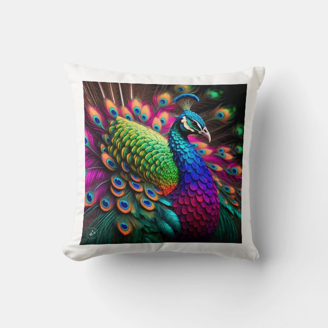 almohada de diseño de pavo real de ambos lados Ele (Anverso)