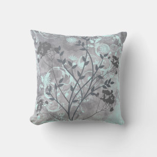almohada de diseño floral gris claro