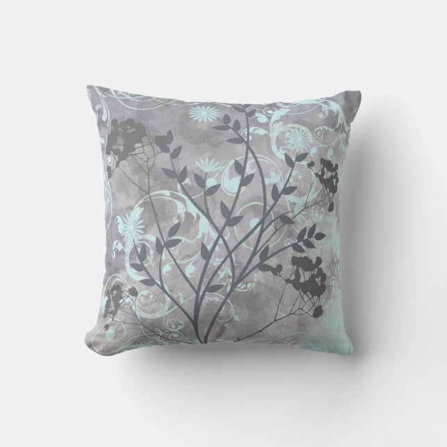 almohada de diseño floral gris claro (Anverso)