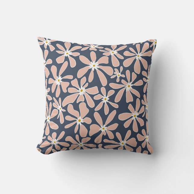 almohada de diseño floral rosa y naval (Anverso)
