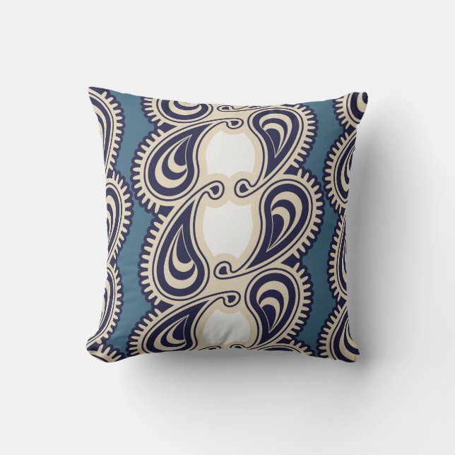 Almohada de diseño reversible Blue Paisley (Anverso)